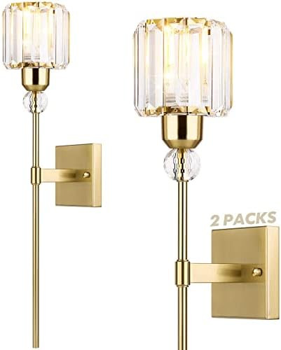 Gold Wall Sconces Set of 2, Crystal Bathroom Vanity Light Fixtures, Modern Indoor Wall Mounted Li... | Amazon (US)