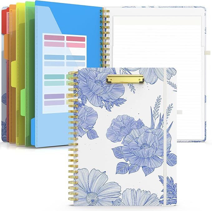 Sooez Clipboard Folio with Refillable Notepad, Folder with 10 Storage Pockets for Letter Size, Sp... | Amazon (US)