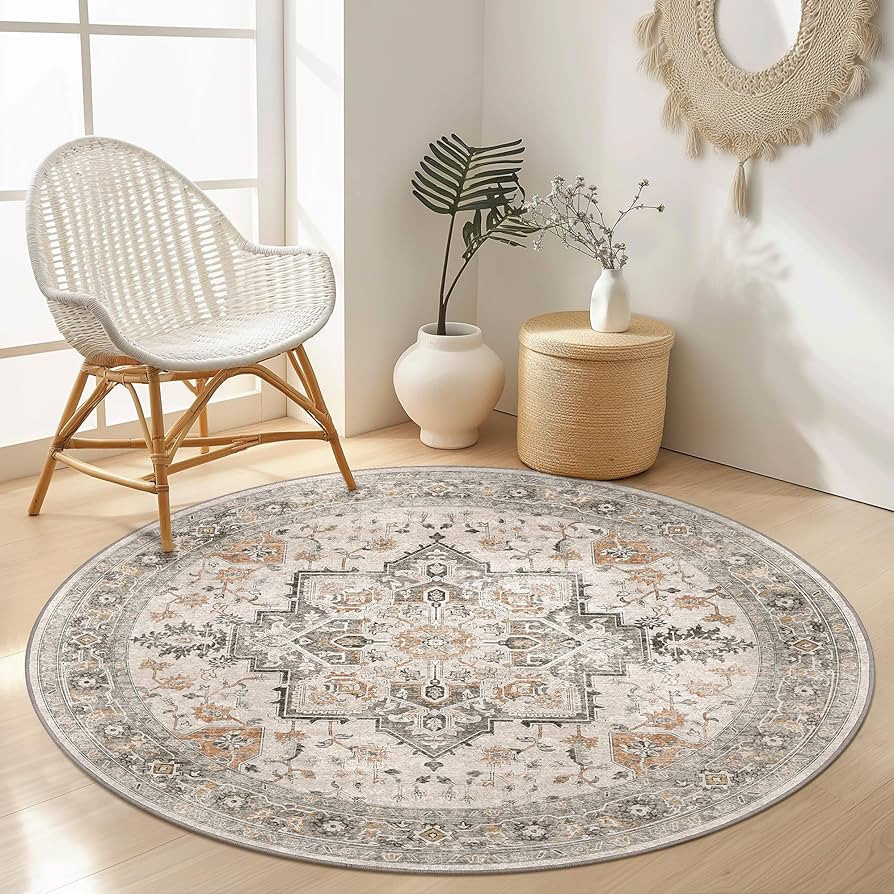 GENIMO 6FT Round Area Rugs for Living Room, Machine Washable Low Pile Rugs, Chenille Non Alip Vin... | Amazon (US)