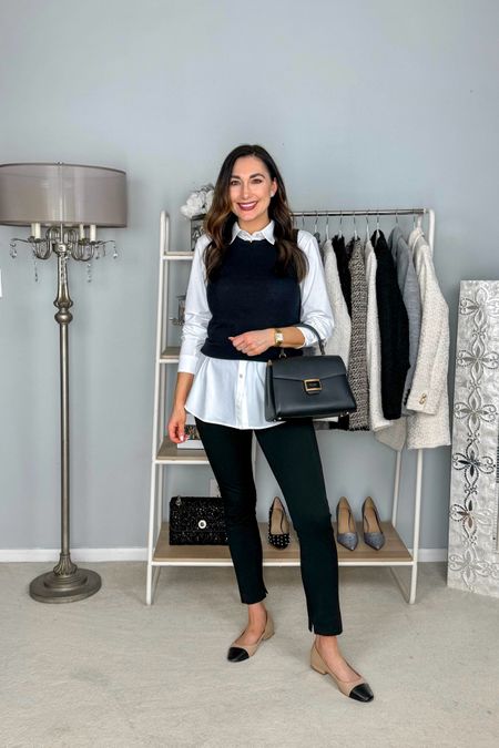 Classic work outfit 🖤🤍

White Sullivan boyfriend button up by the brand Ameliora, sized up to size medium for a more oversized/longer fit 
Black sweater shell size xs, fits big size down 
Black skinny pants size 2, TTS
Cap toe sling backs size 7, may want to size down half size 

Work wear 
Office outfit 

@ameliora #ameliora #ameliorapartner

Disclaimer: button up shirt was kindly gifted 

#LTKworkwear #LTKshoecrush #LTKstyletip