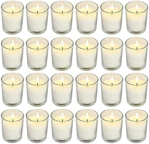 Soft Breeze 24 Pack Ivory Unscented Votive Glass Candles for Wishing, Hydrotherapy, Wedding, Birt... | Amazon (US)