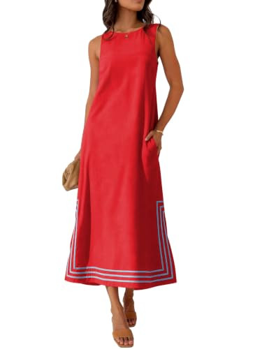 Lentta Womens Color Block Maxi Dress Summer Boho A Line Sleeveless Crewneck Beach Vacation Sundre... | Amazon (US)