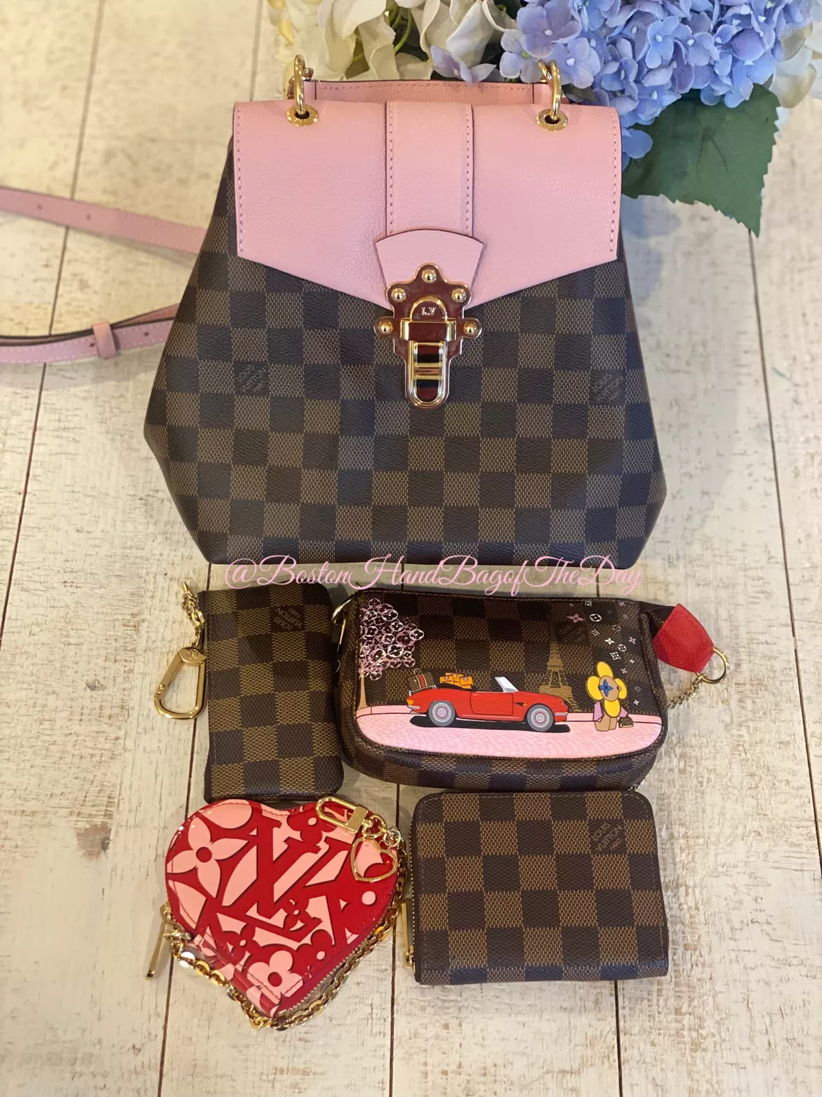 Louis Vuitton Clapton Backpack Crossbody Damier Brown Pink Leather