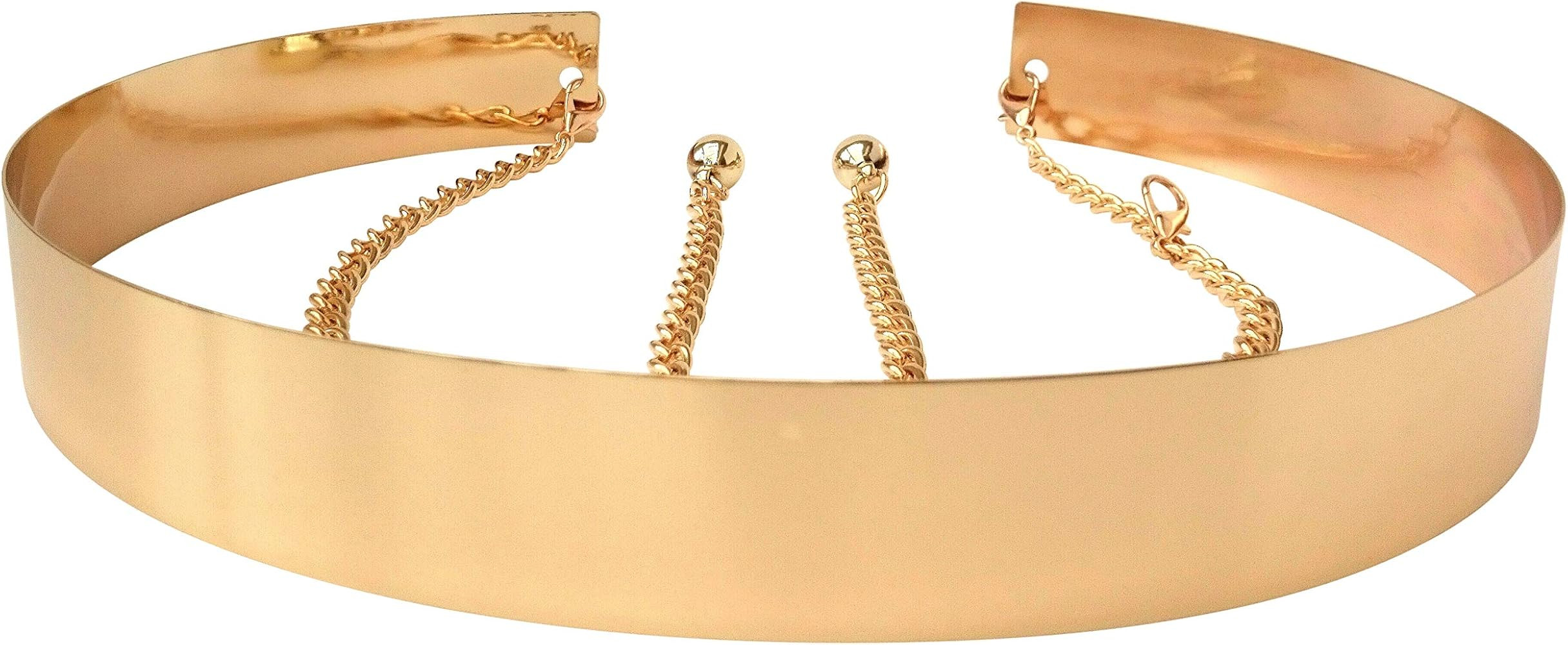 Womens Full Metal Waist Mirror Gold Silver Plate Waistband Belt (4.5cm, Gold) | Amazon (US)