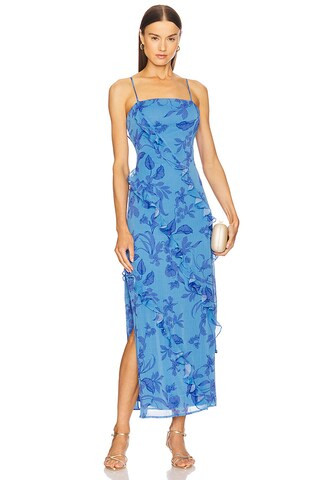 MINKPINK Jeanne Ruffle Maxi Dress in Blue Floral from Revolve.com | Revolve Clothing (Global)