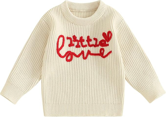Bonangber Toddler Baby Girl Valentines Day Outfit Love Heart Sweet Long Sleeve Crewneck Sweater C... | Amazon (US)