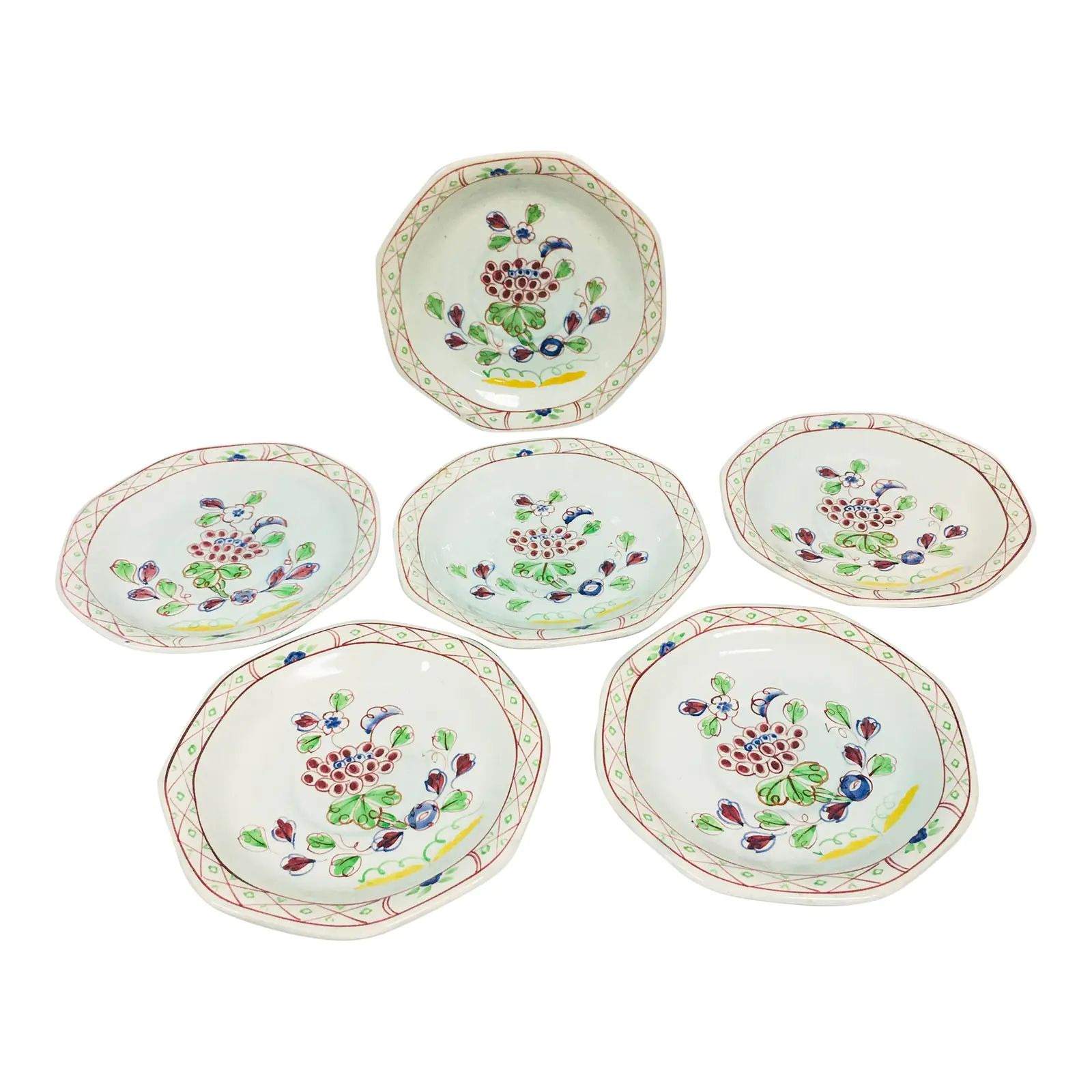 Antique Hand-Painted Calyx Ware Small Floral Plates- Set of 6 | Chairish