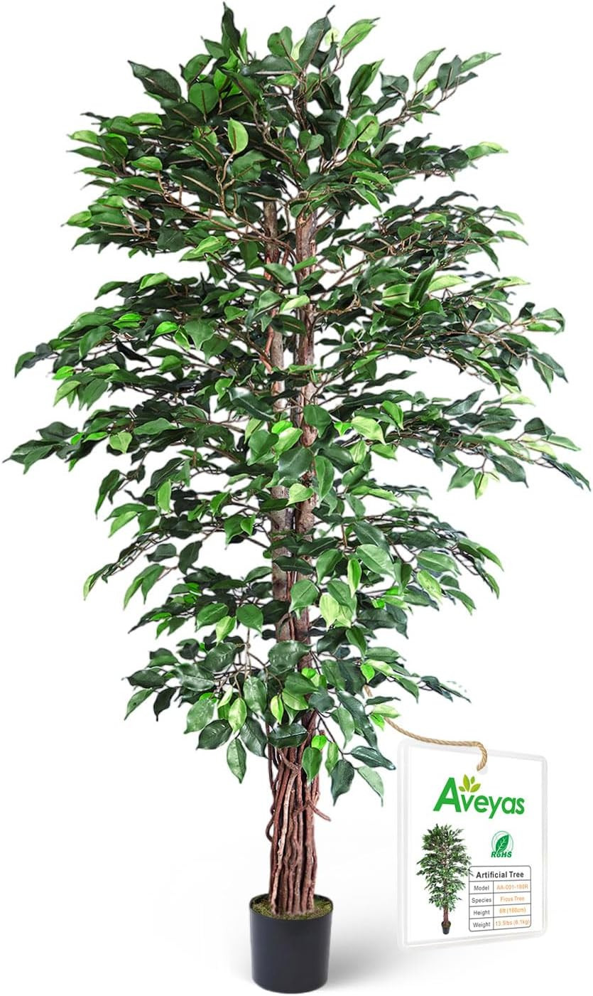 6ft Artificial Ficus Tree for Home Decor, 6 Feet Faux Plant Fake Silk Trees with Pot for Indoor O... | Amazon (US)