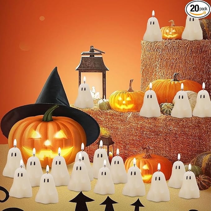 20 Pieces Ghost Candles, Halloween Decoration Candles, White Soy Wax Horror Spooky Tea Lights Can... | Amazon (US)