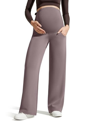 G4Free Pregnancy Pants for Women Comfy Stretch Wide Leg Casual Trousers Over Bump Maternity Sweatpants with Pockets(Taupe,L,Tall) | Amazon (US)