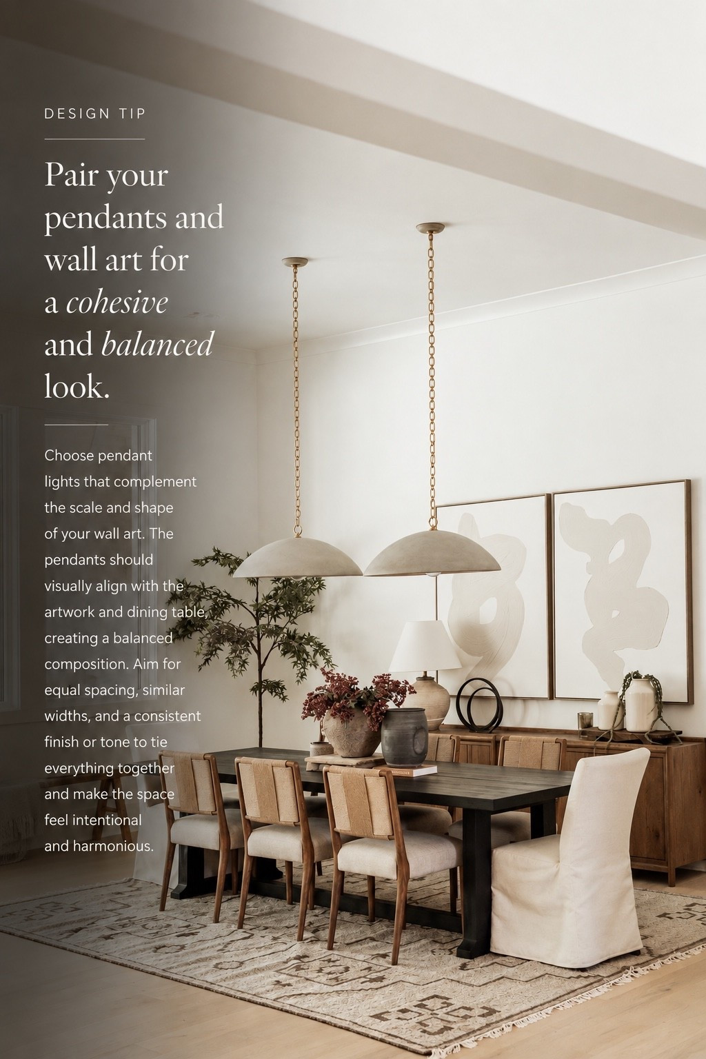 Pairing your pendants with your wall art can make the entire dining room feel more cohesive 🤎 Choose lighting that complements the scale, shape, and tone of your artwork, then layer in warm wood, textured seating, and a grounding rug for a balanced, thoughtfully designed space.

#porcheandco #DiningRoomDesign #DiningRoomLighting #WallArt #DiningRoomInspo

#LTKHome #LTKvlog
