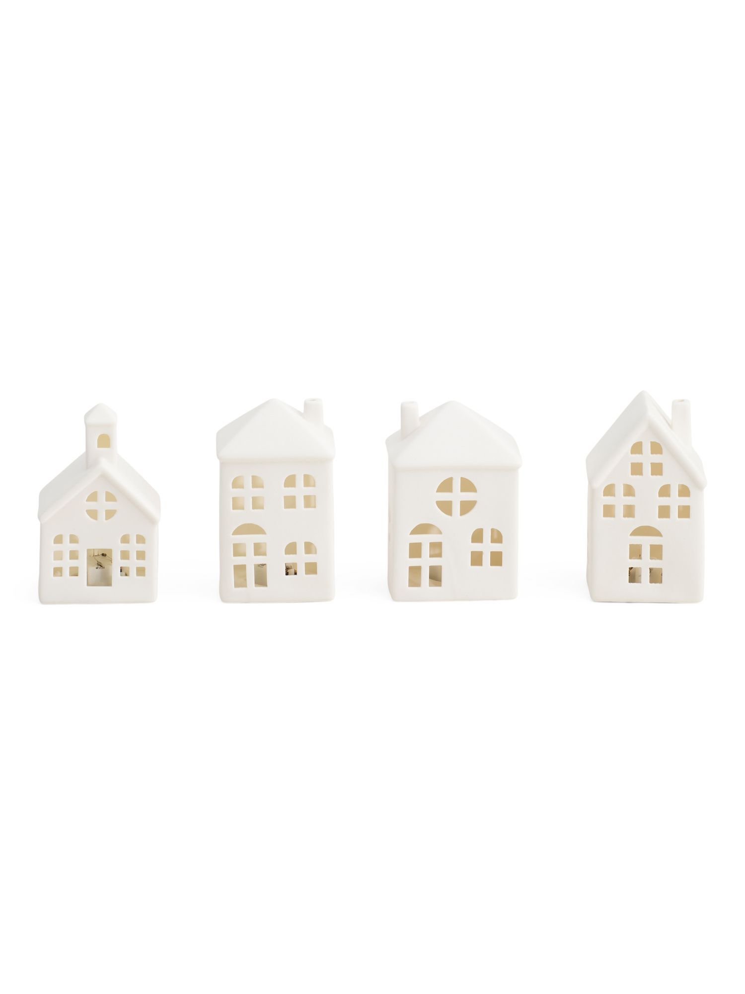 Set Of 4 4in Porcelain Led Houses | TJ Maxx