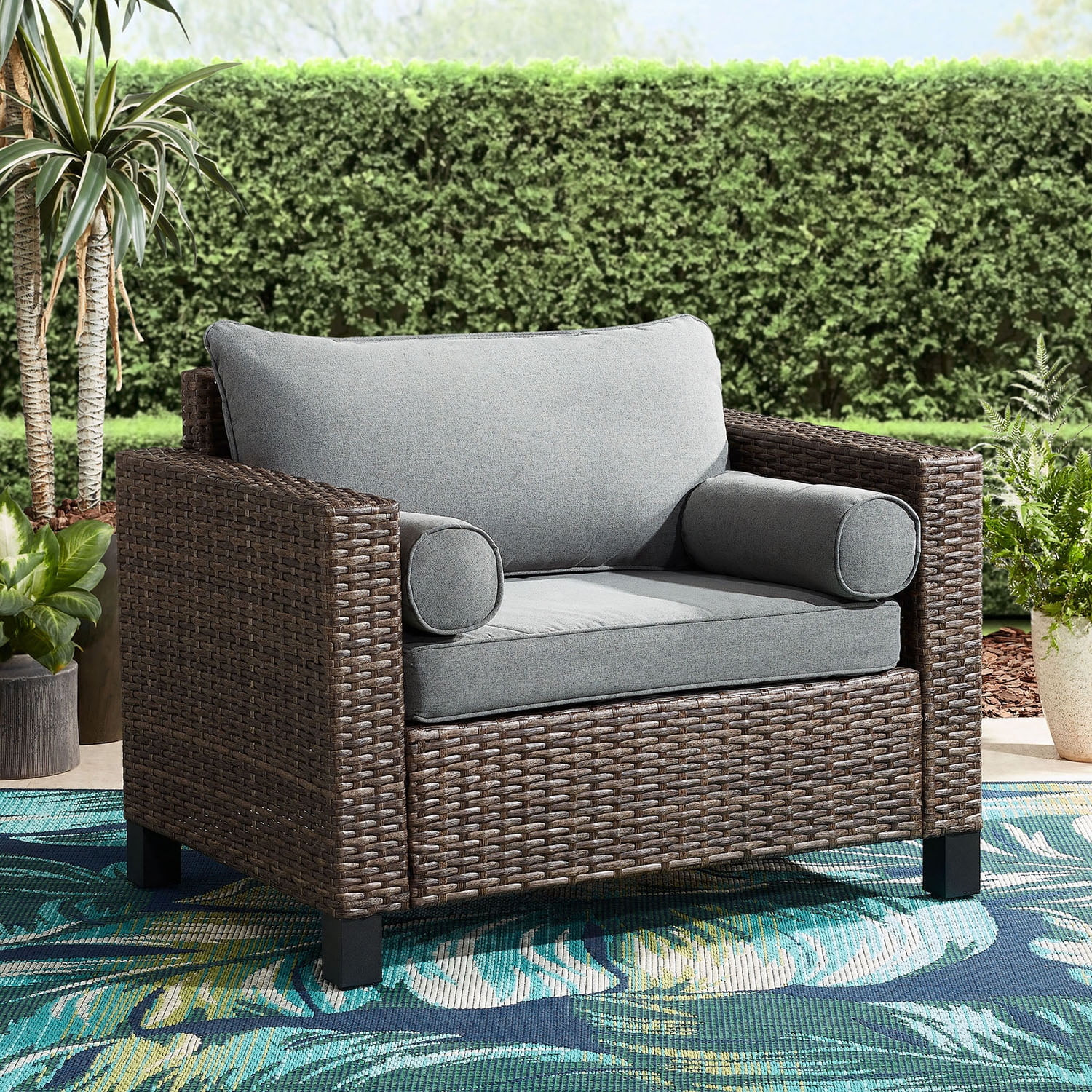 Better Homes & Gardens Brookbury Outdoor Cuddle Chair- Gray | Walmart (US)