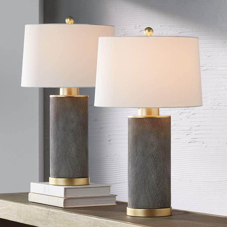 Gilson Gold Textured Gray Modern Ceramic Table Lamps - #898W1 | Lamps Plus | Lamps Plus