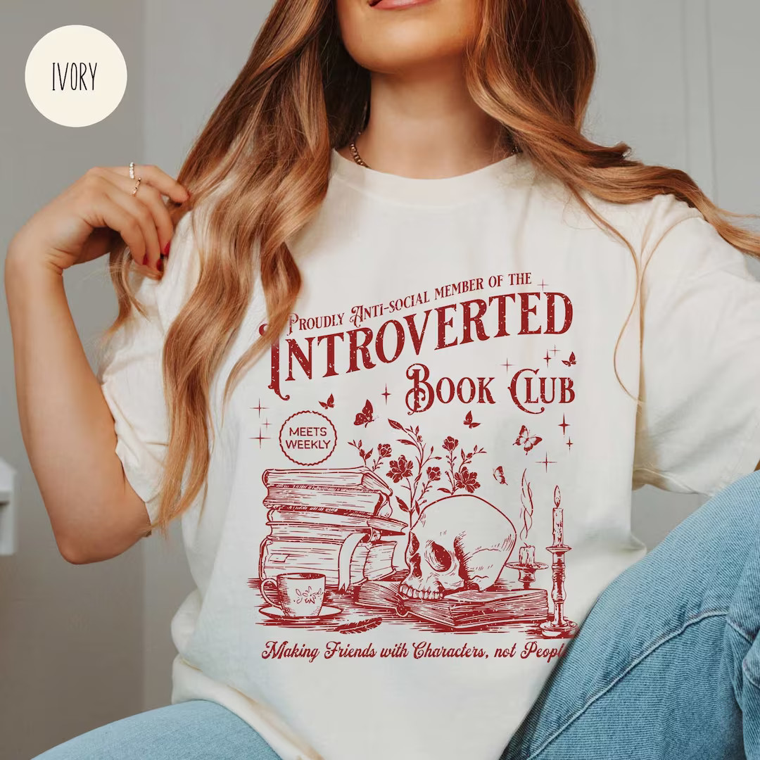 Introverted Book Club Comfort Color Shirt for Romance Reader and Book Lover Antisocial Vintage Re... | Etsy (US)