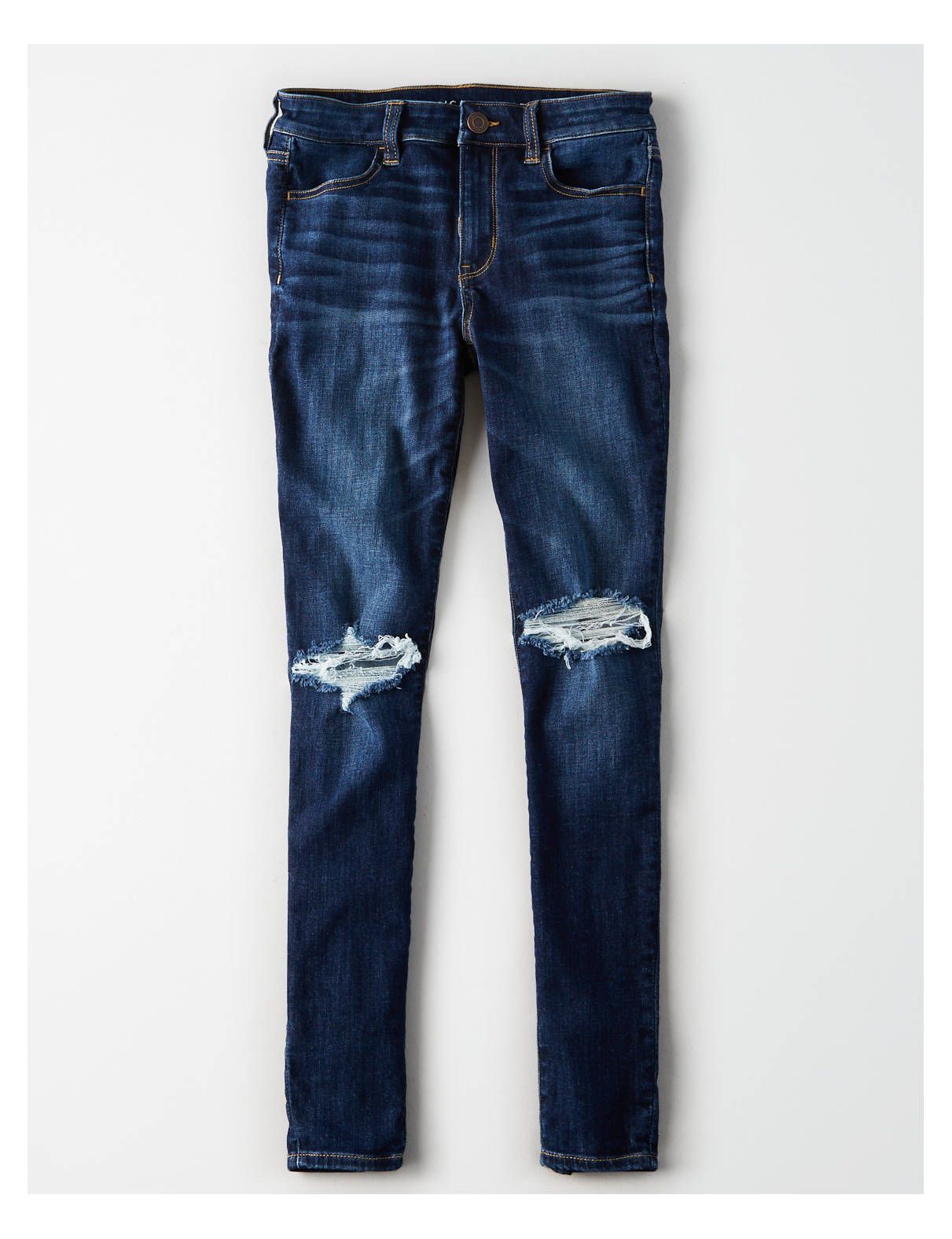 AE Ne(X)t Level High-Waisted Jegging, Destroyed Dark Wash | American Eagle Outfitters (US & CA)