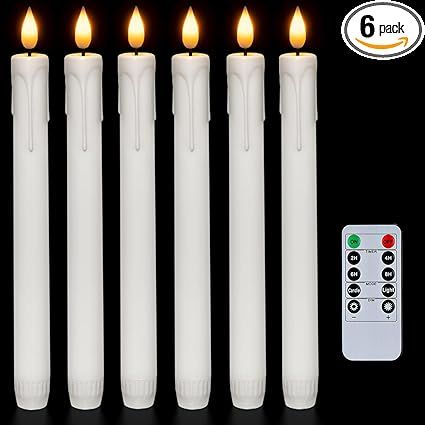 Homemory 6 Pcs Flameless Taper Candles with Remote, Timer, Dimmer, 9.6 Inches Plastic White Led C... | Amazon (US)
