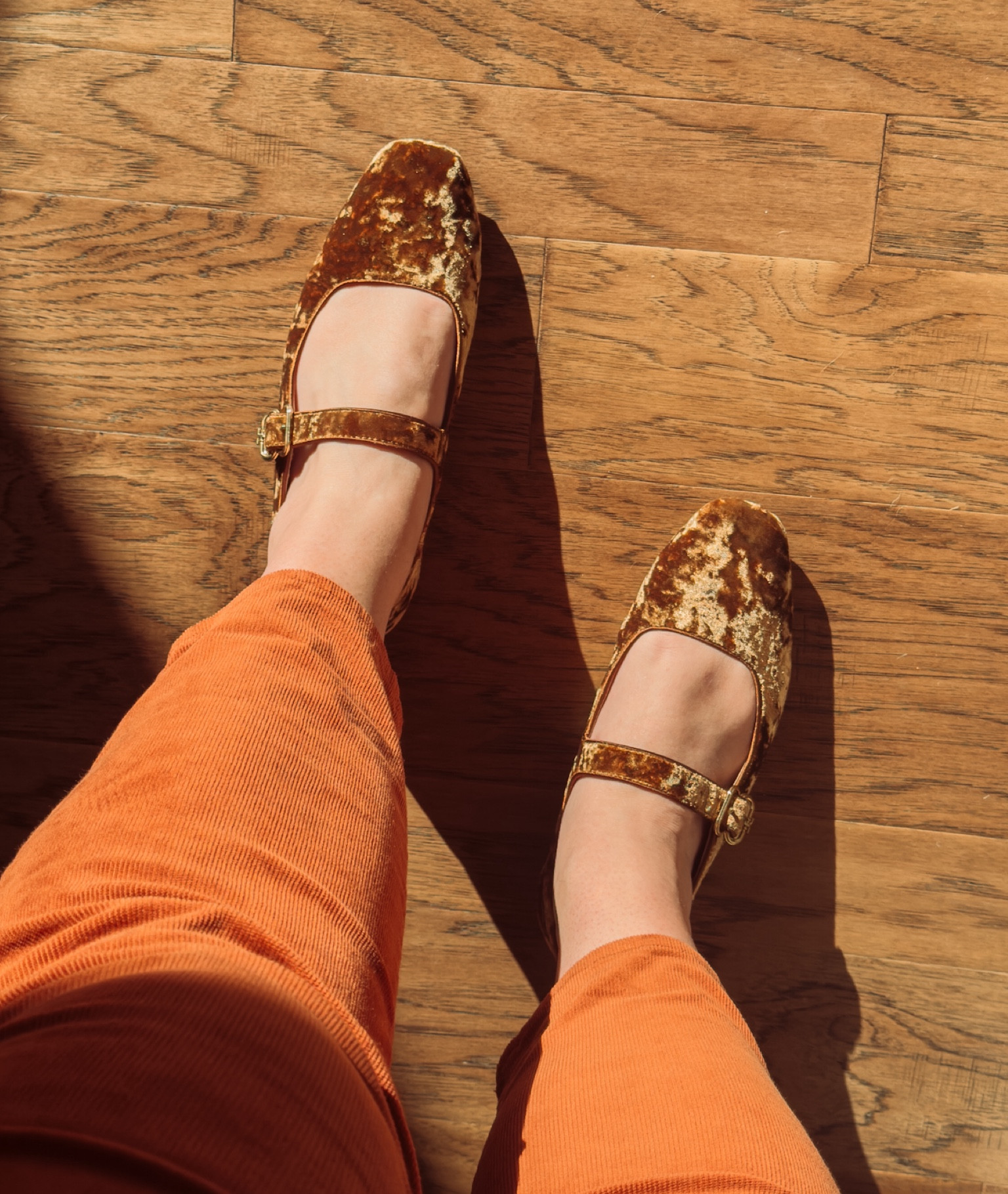 Pretty copper velvet Mary Jane ballet flats #flats #balletflats