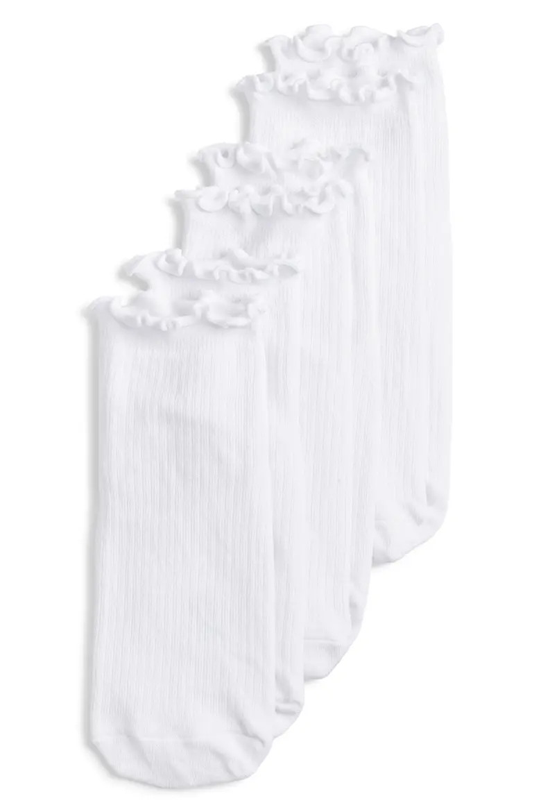 3-Pack Lettuce Edge Rib Ankle Socks (Women) | Nordstrom | Nordstrom