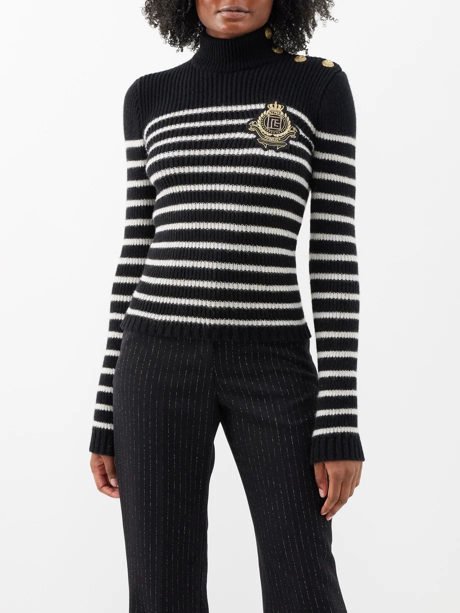 High-neck striped cashmere-blend sweater | Balmain | Matches (US)