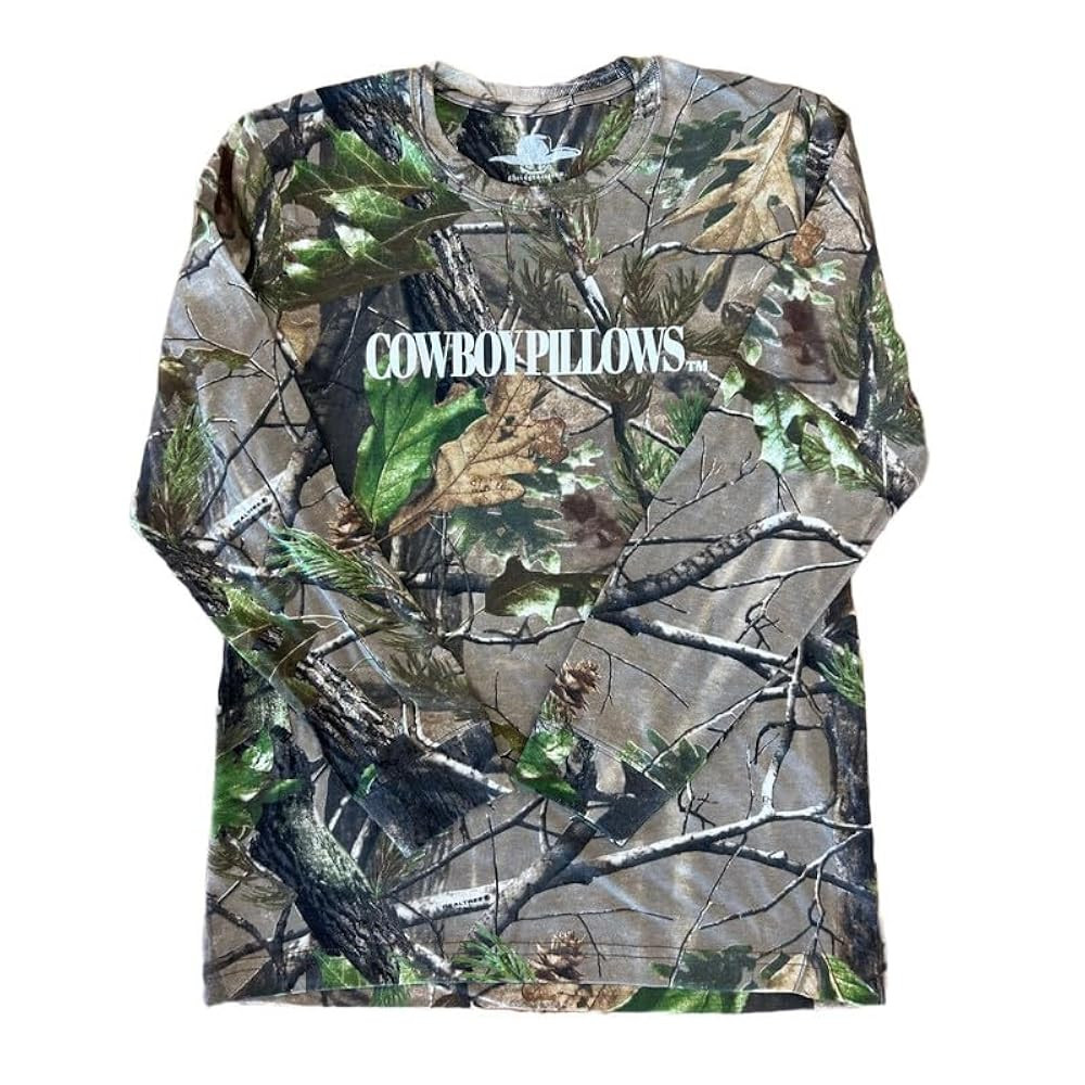 Cowboy Pillows Camo Long Sleeve | Green Realtree Camo Long Sleeve Shirt with White Letters | Size... | Amazon (US)