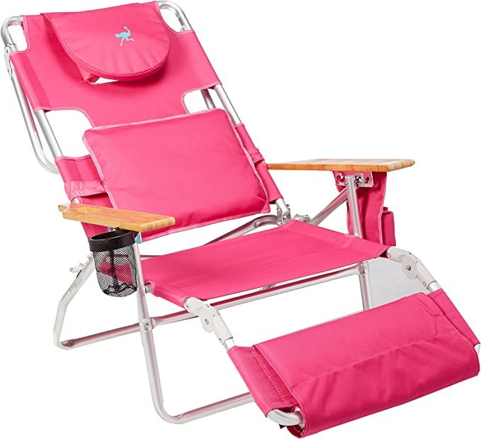 Ostrich Deluxe Padded Sport 3-in-1 Aluminum Beach Chair, Pink | Amazon (US)