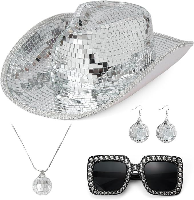 Disco Ball Cowboy Hat, Rhinestone Sequin Mirrored Cowboy Hat, Hats Suitable for Disco Parties, Th... | Amazon (US)