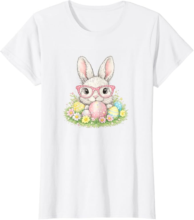 Cute Easter Bunny Glasses Spring Rabbit Pattern T-Shirt | Amazon (US)