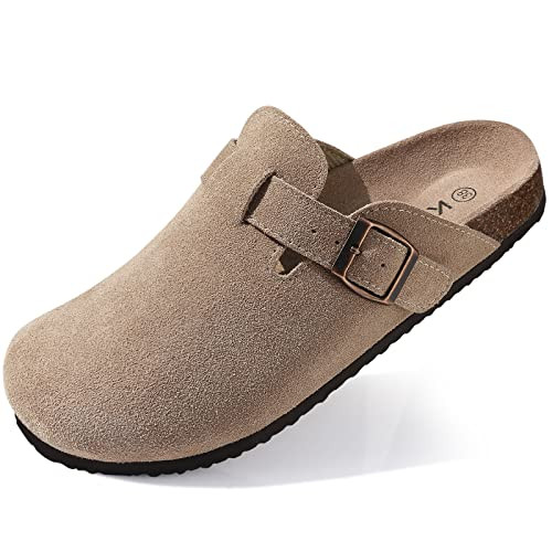 KIDMI Genuine Suede Clogs for Women Men Cork Footbed Sandals Leather Mules Potato Shoes with Arch Support Taupe 42 | Amazon (US)