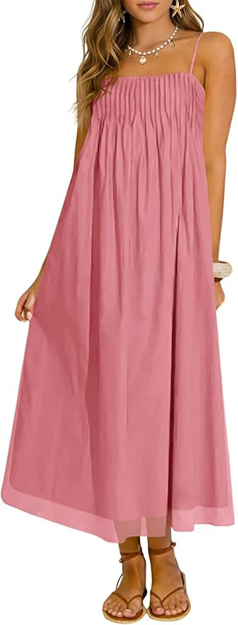 Wenrine Women's Summer Boho Maxi Dresses Spaghetti Straps Chiffon Casual Sundress Beach Vacation ... | Amazon (US)