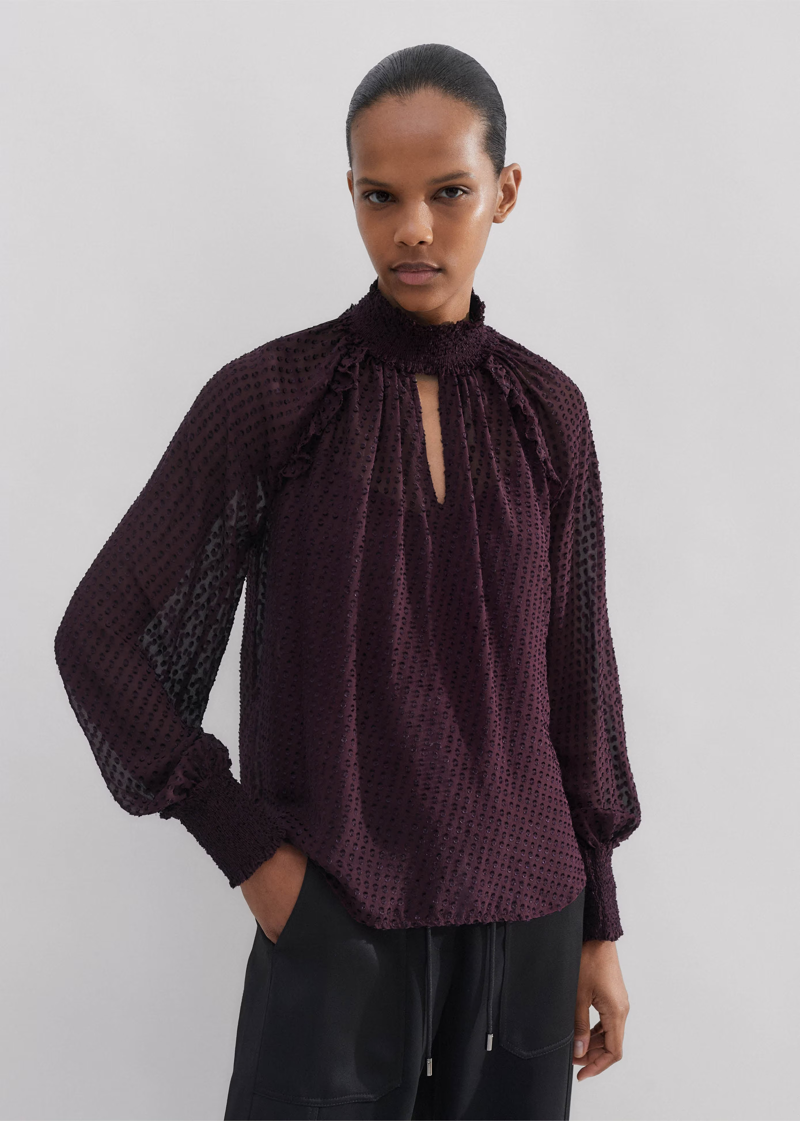 Women's Red Silk-Blend High Neck Swing Top + Cami | ME+EM | ME+EM US