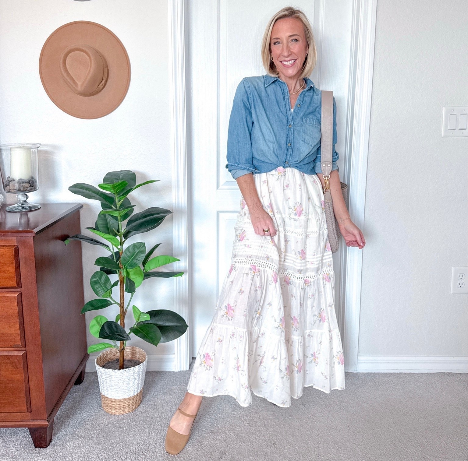 One Dress - 6 outfits: Floral Lace Maxi A-Line Dress - size XS. Denim Button-Down - size small.

#LTKOver40#LTKSeasonal 

 