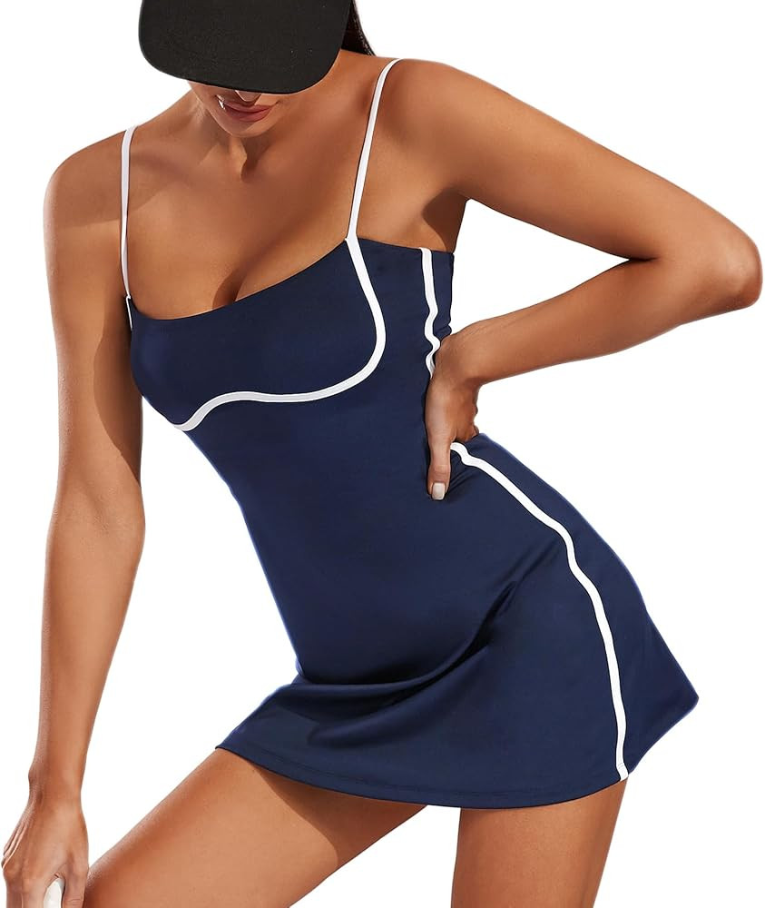 Move With You Womens Workout Tennis Dress with Built-in Bra & Shorts Pockets Sleeveless Exercise ... | Amazon (US)