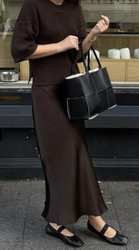 Monochrome moment 🤎 Loving a brown sweater with a chocolate slip skirt for an effortlessly chic fall look so cozy, polished, and perfect for any occasion. 

 #LTKSeasonal #LTKStyleTip #LTKWorkwear