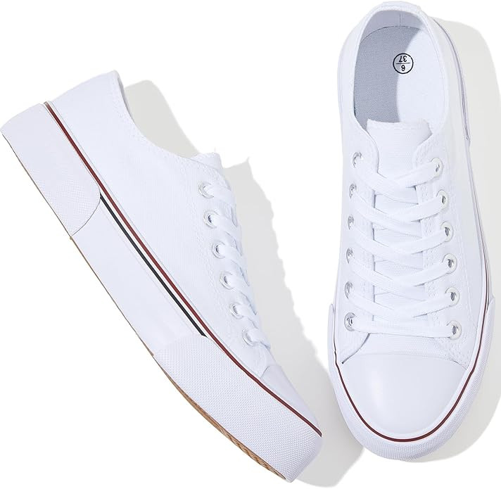 Adokoo Canvas Tennis Shoes for Women Low Top Casual White Black Sneakers for Women Lace Up Fashio... | Amazon (US)