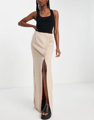 Lola May wrap maxi skirt with buttons in champagne | ASOS (Global)