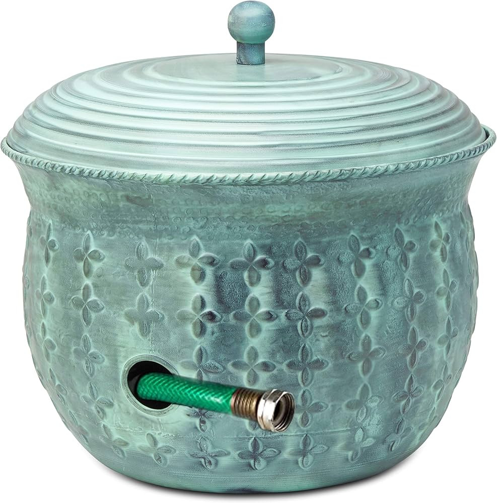 Garden Hose Holder Storage Pot Copper with Lid Antique Green Finish Lattice Steel Updated for Nov... | Amazon (US)