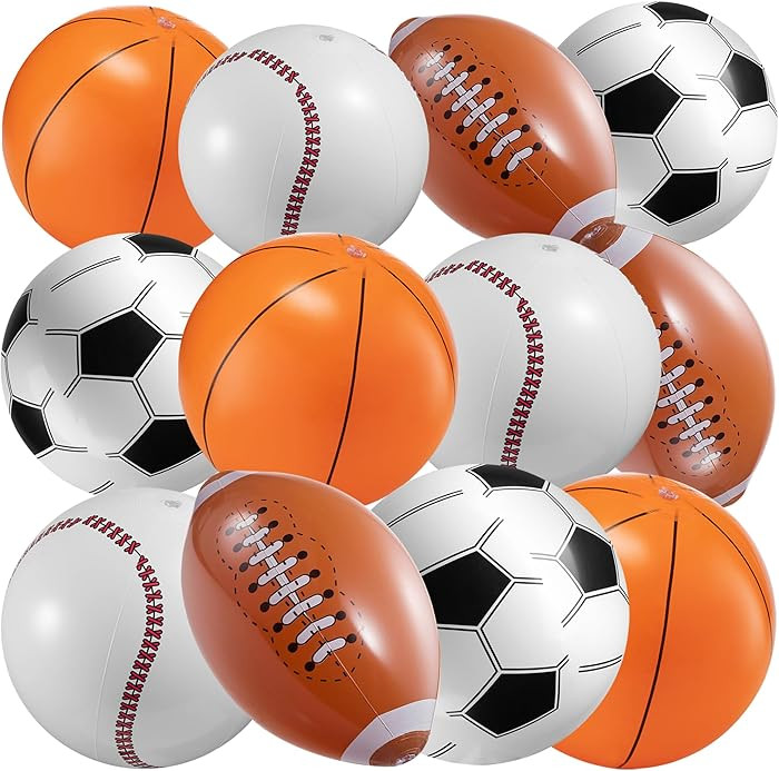 16" Inflatable Sports Beach Balls Variety Pack (12 Pcs) - 3 of Each - Basketball, Baseball, Footb... | Amazon (US)