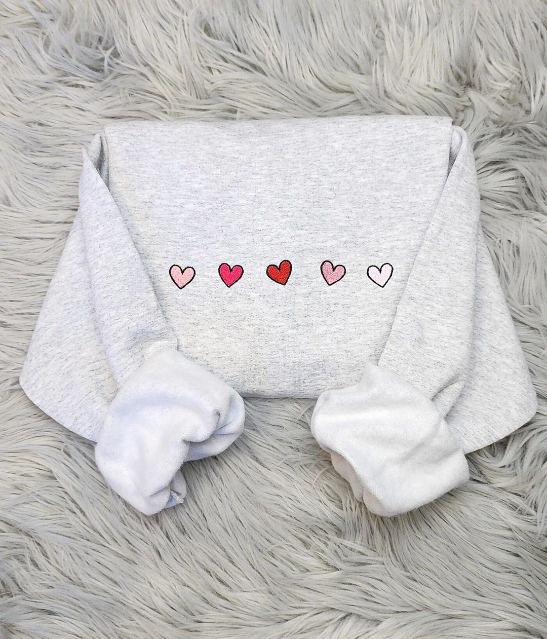 Embroidered Hearts Design Sweatshirt Valentine's Day Shirt, Mini Hearts Crewneck or Hooded Sweats... | Etsy (US)