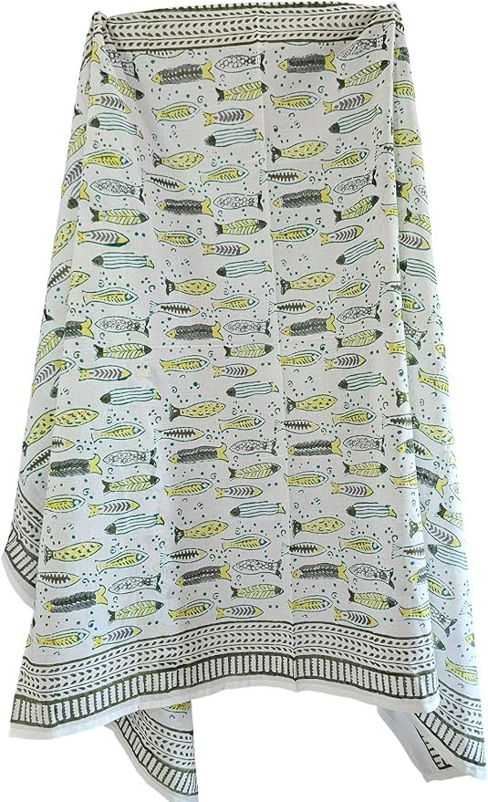 Jaipuri Fish Handblock Printed Cotton Sarong Pareo for Women, Handmade Beach Cover-up, Size - 44 ... | Amazon (US)