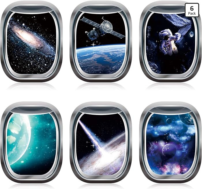 Outus 6 Pieces 3D Space Wall Decals Galaxy Window Stickers for Wall Outer Space Decor Capsule Spacecraft Astronaut Mural Room Decor for Kids Boys Nursery Bedroom Home Decoration | Amazon (US)