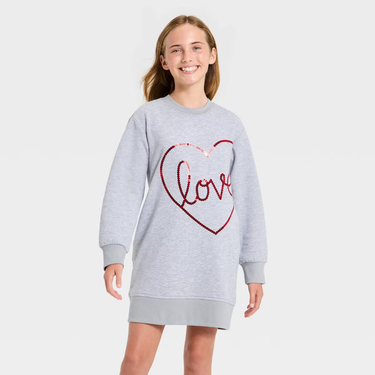 Girls' Long Sleeve Valentine's Day 'Love' Dress - Cat & Jack™ Heather Gray | Target