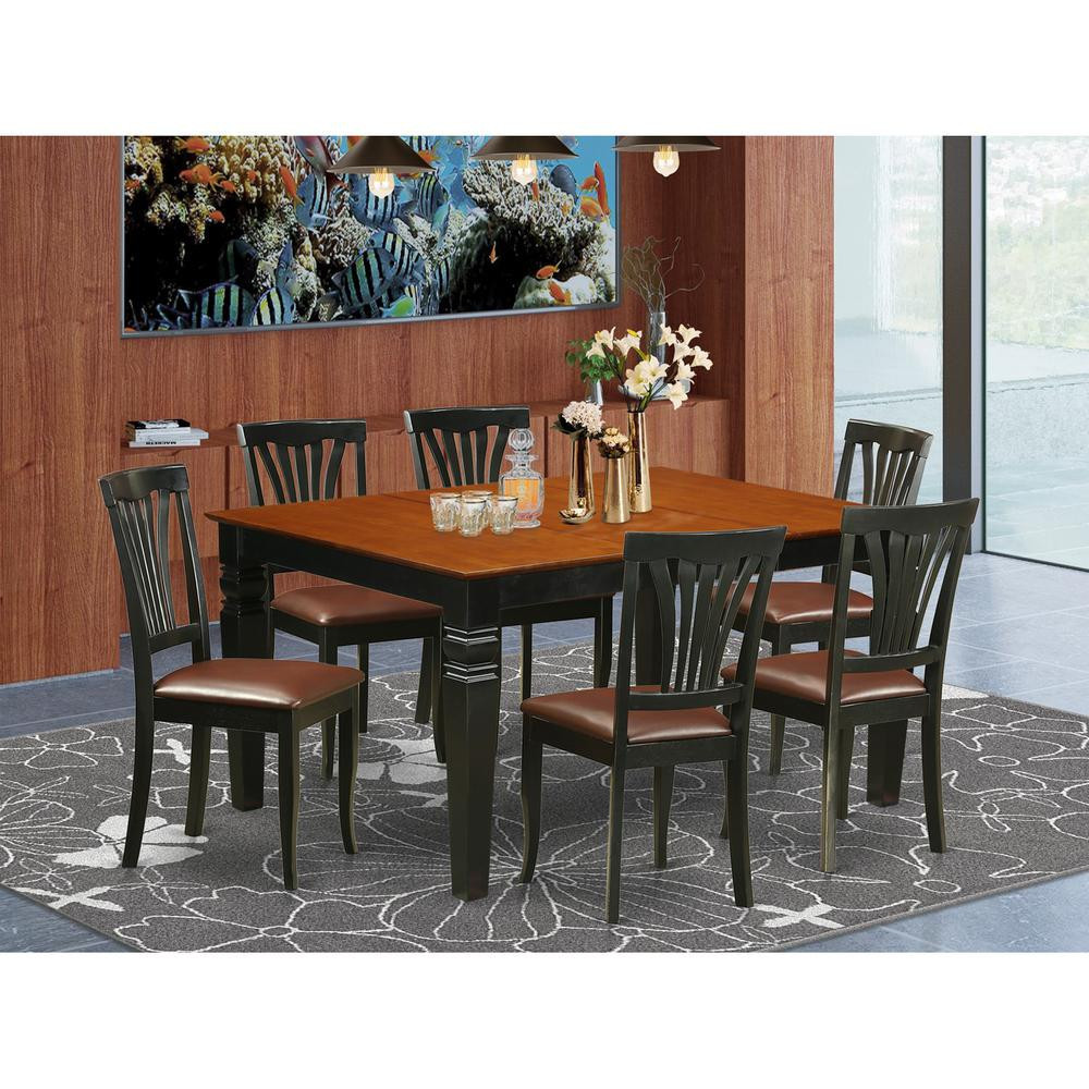 7 Pc Dining set with a Kitchen Table and 6 Leather Dining Chairs in Black | Shop Simon