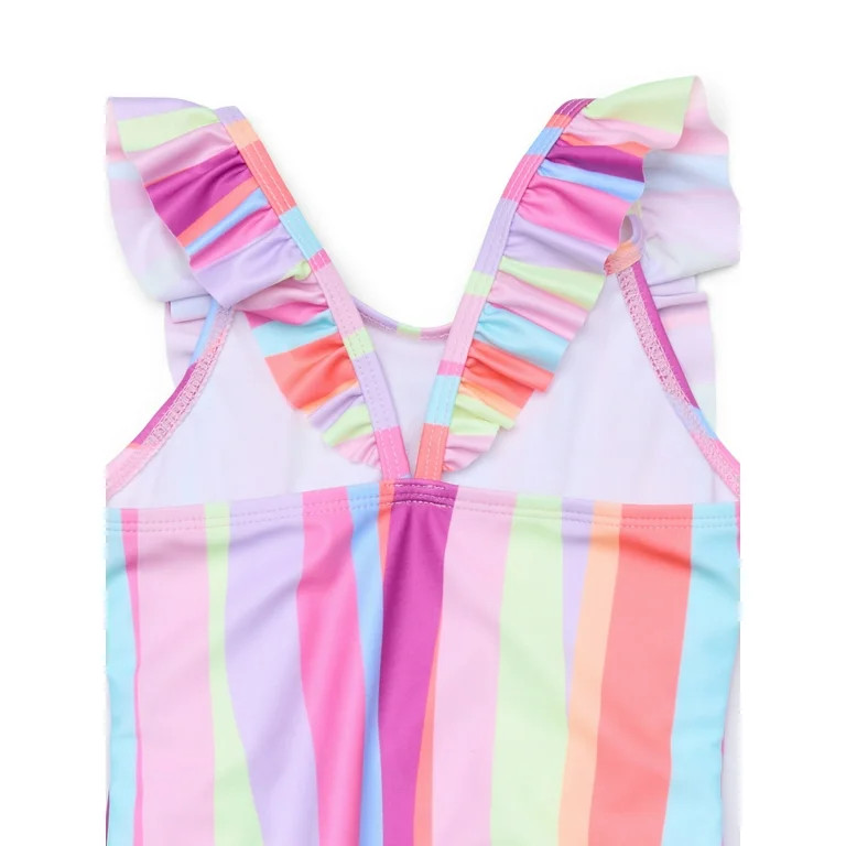 Wonder Nation Baby and Toddler Girls Ruffle Stripe Swimsuit, 1-Piece, Sizes 12M-5T | Walmart (US)