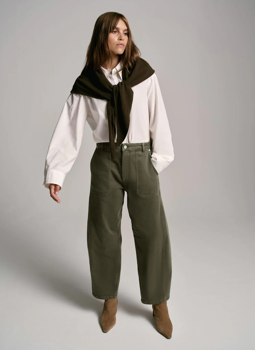 Khaki Utility Barrel Jeans | Mint Velvet