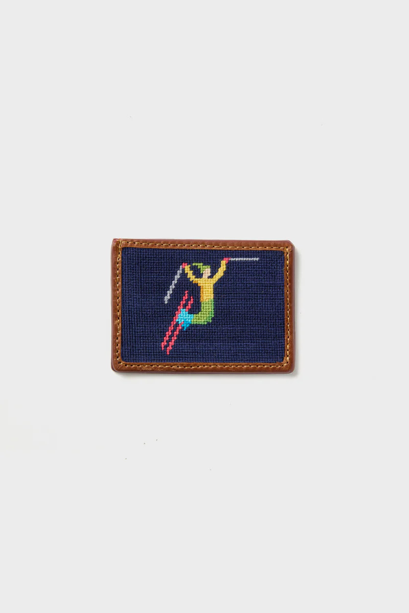 Navy Ski Tricks Needlepoint Credit Card Wallet | Tuckernuck (US)