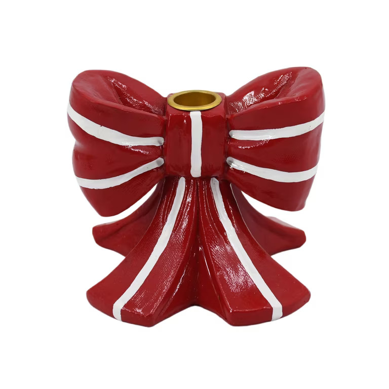 Red and White Resin Bow Christmas Taper Candle Holder, 4.3", by Holiday Time | Walmart (US)
