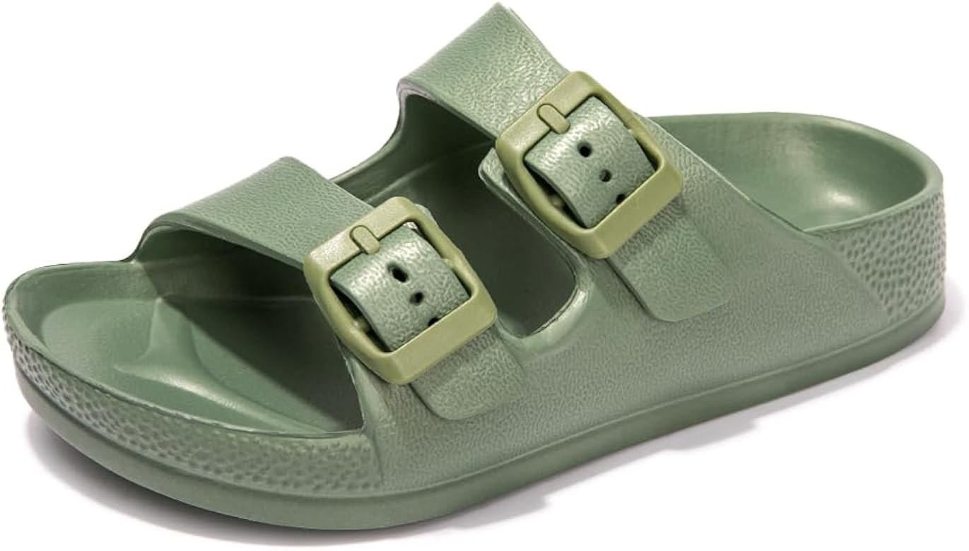 FUNKYMONKEY Unisex-Child Slides Double Buckle Adjustable EVA Flat Sandals for Boys Girls | Amazon (US)