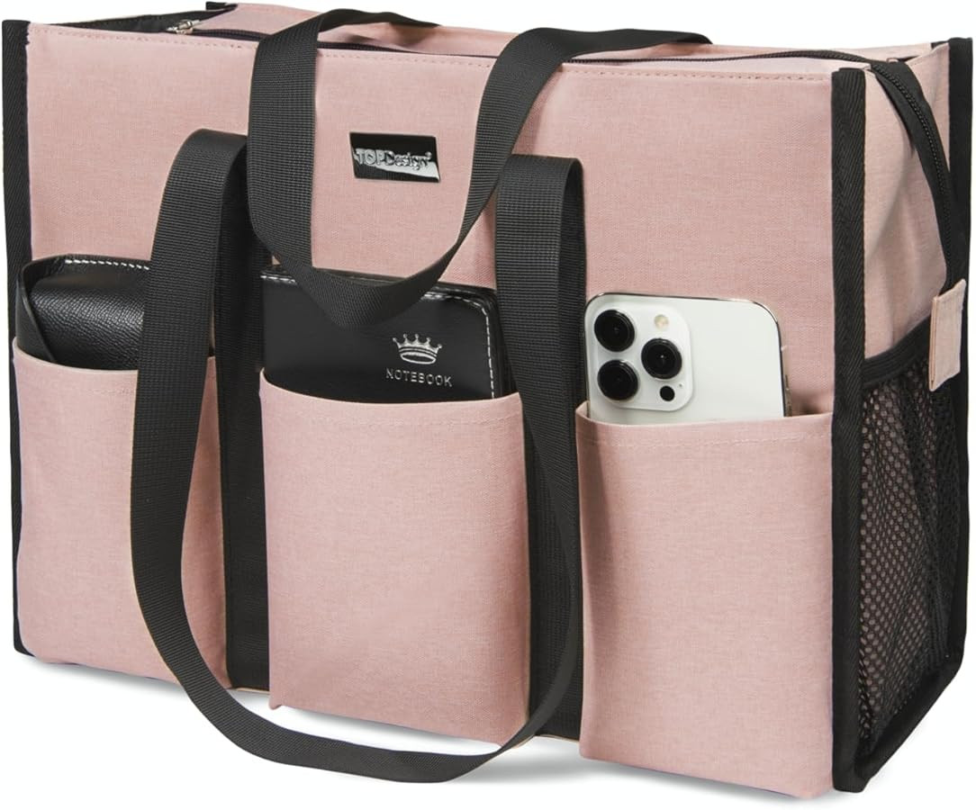 TOPDesign Utility Water Resistant Tote Bag with 13 Pockets, Top Zipper Closure & Thick Bottom Sup... | Amazon (US)
