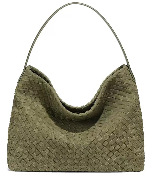 Woven Suede Shoulder Bag for Women Suede Hobo Bag Tote Elegant Handbag Satchel for Work Travel | Amazon (US)